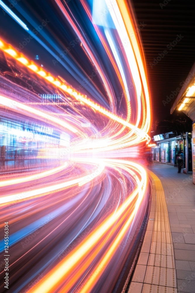 Aufkleber neon urban dynamics futuristic light trails on modern transit platform - visual content for tech mar