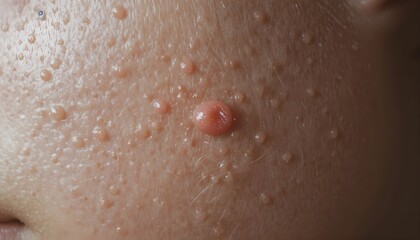Fototapeta premium Close-up of Skin with Multiple Papules and a Nodule