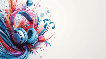 Vibrant Audio Experience: Colorful Headphones in a Whirlwind of Sound and Music