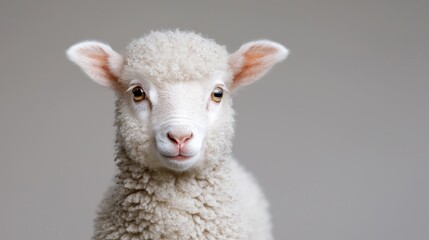 Fototapeta premium Lamb portrait, studio shot, neutral background, farm animal