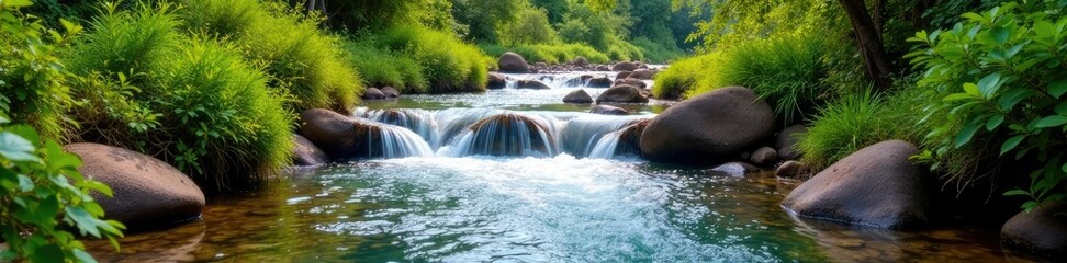 Fototapeta premium Small stream flowing into Barranco de Azuaje river, drop, barranco