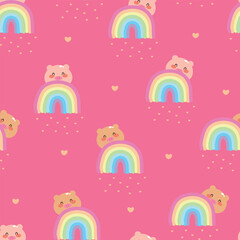 Seamless pattern with cute cartoon pigs and rainbow, for fabric print, textile, gift wrapping paper. colorful for children, flat style