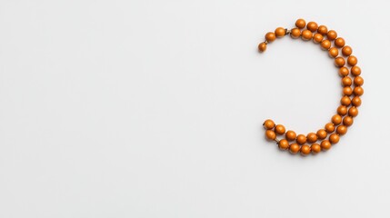 Ramadan Modern Aesthetics Organic Beads Forming Crescent on White Canvas - Spiritual Decor for Seasonal Celebrations and Eco-Friendly Event Styling