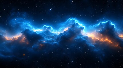 Fototapeta premium Celestial Nebula Cosmic Cloudscape Blue Orange Starscape