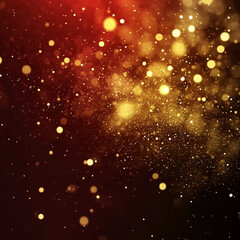 Naklejka premium Red Christmas abstract background. Glowing background with golden dust, sparkles, shimmer, particles. New year mockup for celebrating