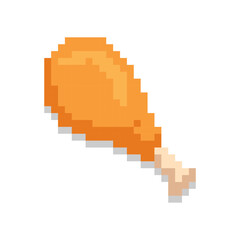 Pixel art of fried chicken. Drumstick chicken pixel. 