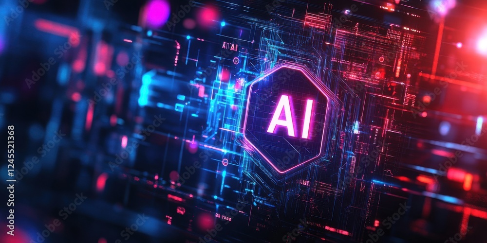 Aufkleber futuristic ai technology background with neon lights and circuit patterns for digital innovation and