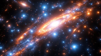 Fototapeta premium Celestial Dance of Orange and Blue Galaxies