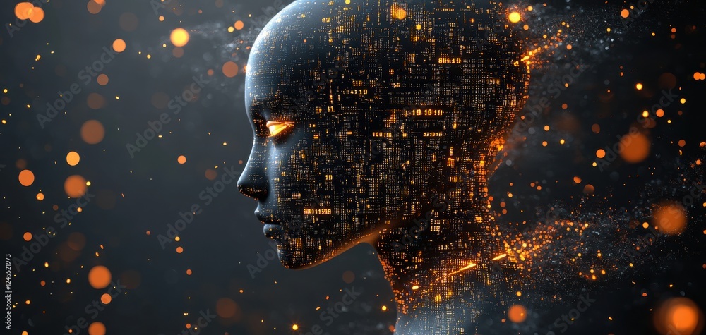 Poster futuristic artificial intelligence concept with abstract digital features and glowing elements in a 