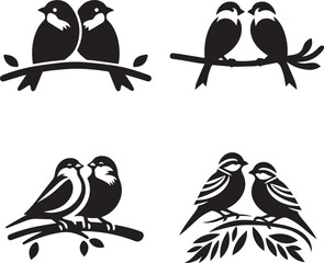 Naklejka premium Captivating Sparrow Silhouette Illustrations on Branches, Highlighting Freedom and Natural Beauty