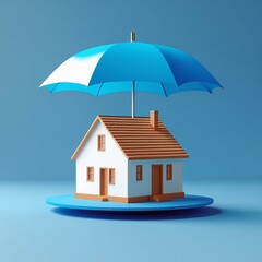A house under an umbrella symbolizes home safety and property protection