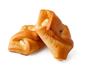 Freshly baked pastries with creamy filling on display for a delightful snack time experience