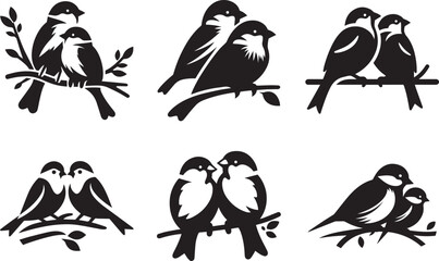A Set of Graceful Sparrow Silhouettes Resting on Branches, Depicting Movement and Serenity