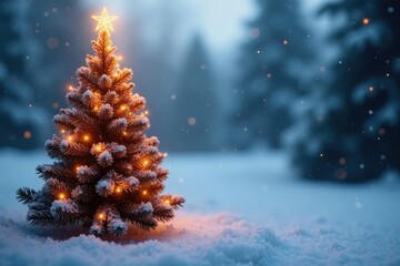 Glittering Christmas tree in a frosty winter scene, glittering, tree, winter