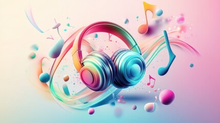 Fototapeta premium Vibrant Headphones in a Symphony of Color and Sound: A Digital Art Masterpiece