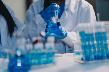 Microbiological research with a test tube and micropipette in close -up
