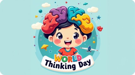 Helping a girl save the world on thinking day a creative scene of knowledge and imagination