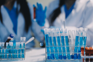 Microbiological research with a test tube and micropipette in close -up