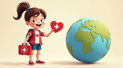 Fototapeta premium Helping girls save the world knowledge and thinking on a day of action in a global environment