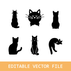 Vector-isolated silhouette cat set