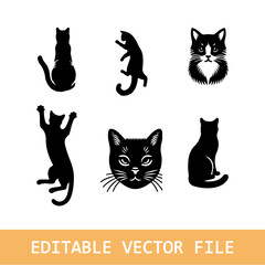 cats set silhouette isolated vector