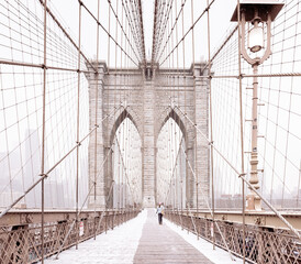 New York, USA:   snow covered Brooklyn bridge  