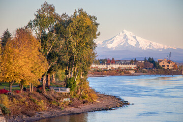 Vancouver Waterfront, Columbia River, and Mt. Hood in the distance - Vancouver, Washington, USA