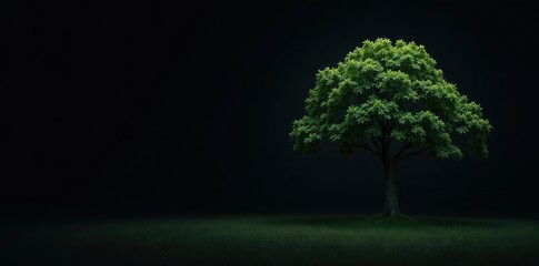 Dark forest with a lone fig tree on the black background, nature, dark, isolated