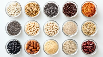 Many different healthy food on white table, flat lay