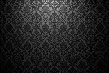 Elegant Black Damask Wallpaper. Vintage Floral Pattern. Ornate Background