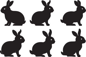 A set of rabbit silhouette vectors and illustrations, flat black color rabbit symbols and signs, isolated on a white background.