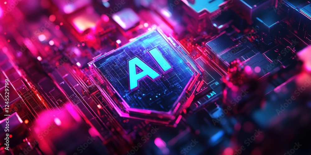 Aufkleber futuristic digital circuit with ai symbol in neon colors representing artificial intelligence techno