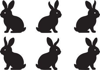 Obraz premium A set of variant style bunny silhouette. flat and black color bunny vector illustration design, isolated on a white background.