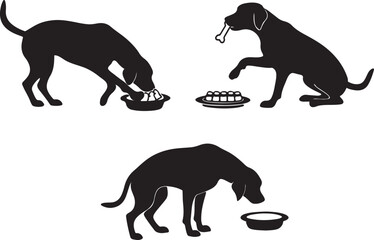 A set of variant style dog feeding silhouette vector and illustration design.