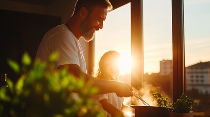 Warm Modern Family Moments National Single Parent Day Kitchen Brunch with Hispanic Father and Daughter - Celebrating with Spring Equinox Simplicity for Family-Centric Lifestyle Branding