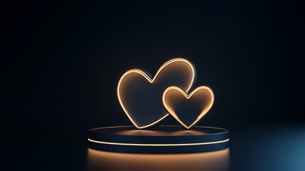 3D Abstract Podium with Glowing Hearts on Dark Backdrop