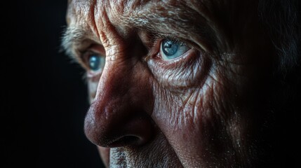 Obraz premium emotional documentary portrait, artistic tear detail, contemplative expression, dramatic contrast lighting, intimate mood capture, natural skin detail, professional studio aesthetic, dark emotional