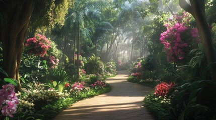 Serene Tropical Garden Path: A Digital Paradise