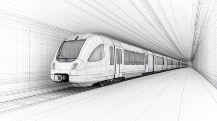 Fototapeta premium Wireframe train in a tunnel.