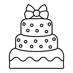 Black and White Birthday Cake Outline with Candle and Bow. Line art birthday cake icon, Set of silhouette birthday cake vector illustration