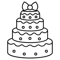 Black and White Birthday Cake Outline with Candle and Bow. Line art birthday cake icon, Set of silhouette birthday cake vector illustration