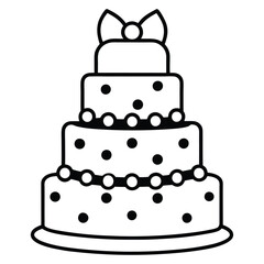 Black and White Birthday Cake Outline with Candle and Bow. Line art birthday cake icon, Set of silhouette birthday cake vector illustration