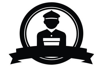 silhouette vector
illustration of A Delivery Boy Badge icon on white background