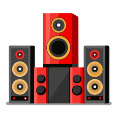 Sound System icon with red speakers against a white background