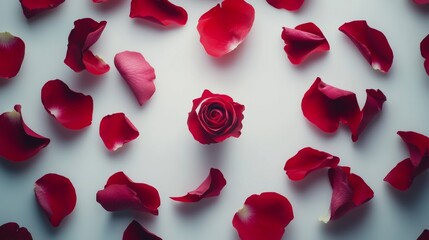 Fresh Red Rose Petals Scattered in Stylish Circular Arrangement