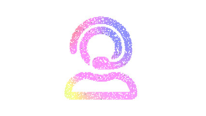 Icon user headset is made up of LED square shapes. There are bright diodes and there are black dead diodes