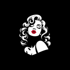 simple vector silhouette sticker of pinup girl