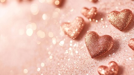 Fototapeta premium Romantic Rose Gold Glitter Hearts for Valentine's Day Background