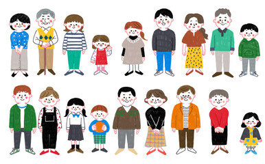 色鉛筆で描いたいろんな人物のイラストセット