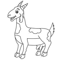 Cute cartoon hand drawn vector funny goat coloring page.